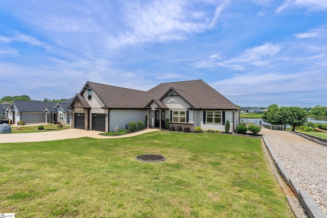 222 Blease Horton Rd, Boiling Springs, SC 29316 - view of front of property with driveway, board and batten siding, a front yard, a water view, and a shingled roof