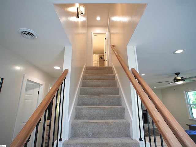 310 Sloping Meadow Dr, Inman, SC 29349 - stairs featuring recessed lighting and ceiling fan