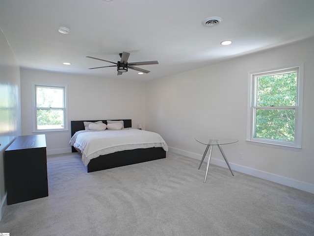 310 Sloping Meadow Dr, Inman, SC 29349 - bedroom featuring baseboards, recessed lighting, light colored carpet, and a ceiling fan