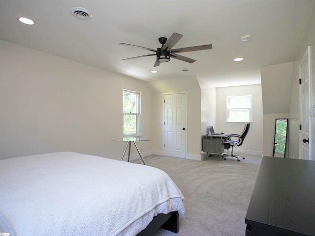 310 Sloping Meadow Dr, Inman, SC 29349 - bedroom with recessed lighting, light carpet, baseboards, a desk, and multiple windows