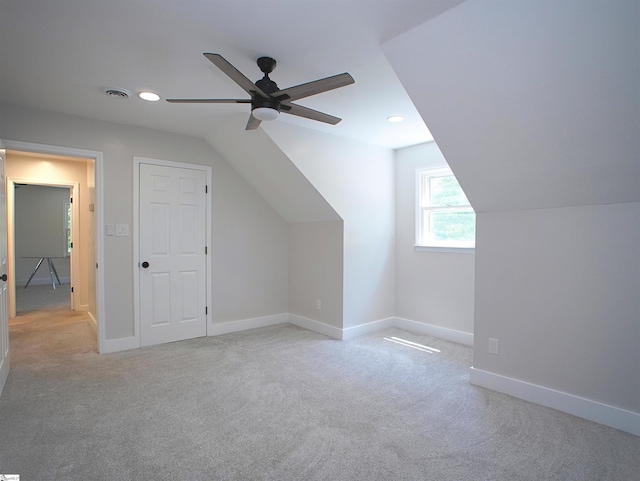 310 Sloping Meadow Dr, Inman, SC 29349 - bonus room featuring a ceiling fan, carpet floors, vaulted ceiling, recessed lighting, and baseboards
