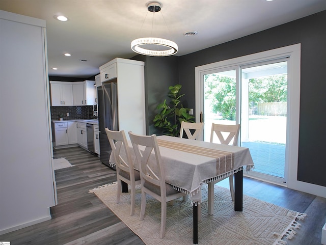 310 Sloping Meadow Dr, Inman, SC 29349 - dining space featuring dark wood-type flooring, recessed lighting, a chandelier, and baseboards