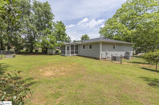 112 Summer Dr, Easley, SC 29642 - back of house with a sunroom, central air condition unit, and crawl space