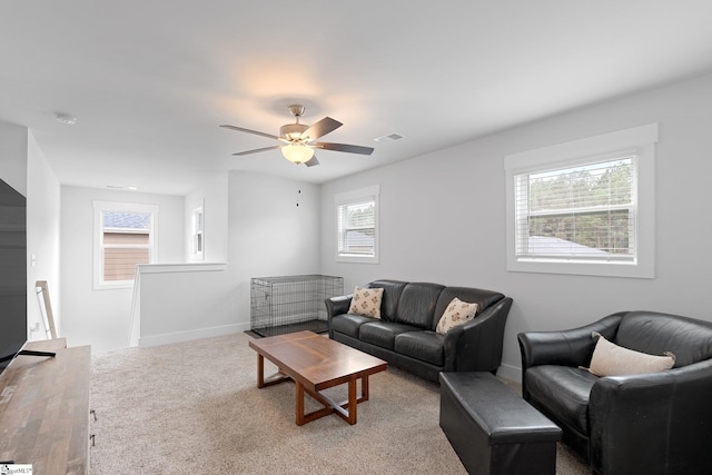 101 Hazelcroft Dr, Fountain Inn, SC 29644 - carpeted living room with baseboards and ceiling fan