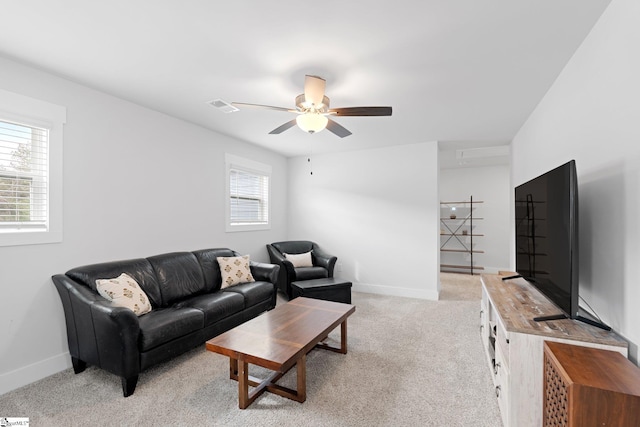 101 Hazelcroft Dr, Fountain Inn, SC 29644 - living room featuring a ceiling fan, light carpet, and baseboards