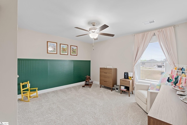 101 Hazelcroft Dr, Fountain Inn, SC 29644 - interior space with a ceiling fan, wainscoting, and carpet flooring