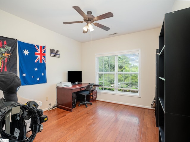6 Baneberry Ct, Simpsonville, SC 29680 - office space with baseboards, hardwood / wood-style flooring, and ceiling fan
