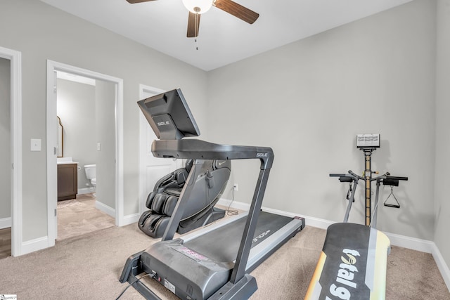 118 Perry Hill Rd, Easley, SC 29640 - exercise room with a ceiling fan, carpet, and baseboards