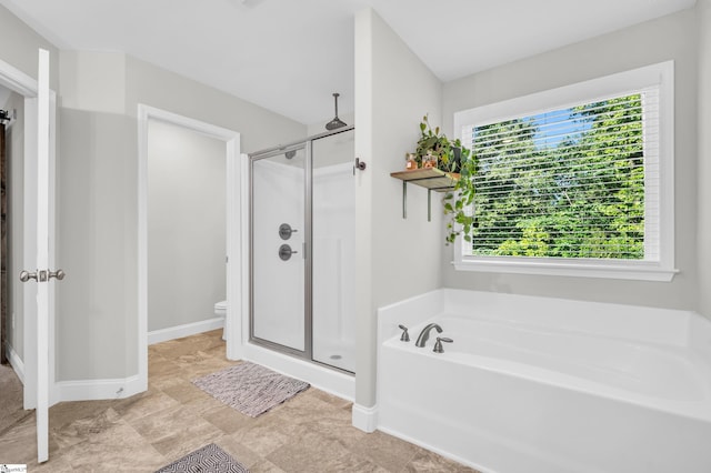 118 Perry Hill Rd, Easley, SC 29640 - bathroom with a shower stall, a garden tub, toilet, and baseboards