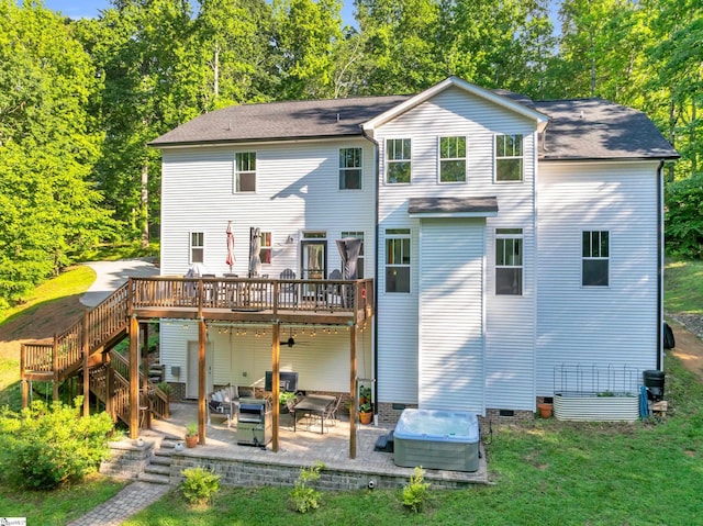 118 Perry Hill Rd, Easley, SC 29640 - back of property with stairs, a deck, a patio, a hot tub, and ceiling fan