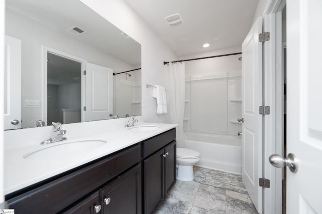 912 Brynderwen Pl, Lyman, SC 29365 - full bathroom with double vanity, toilet, shower / bath combination with curtain, and recessed lighting