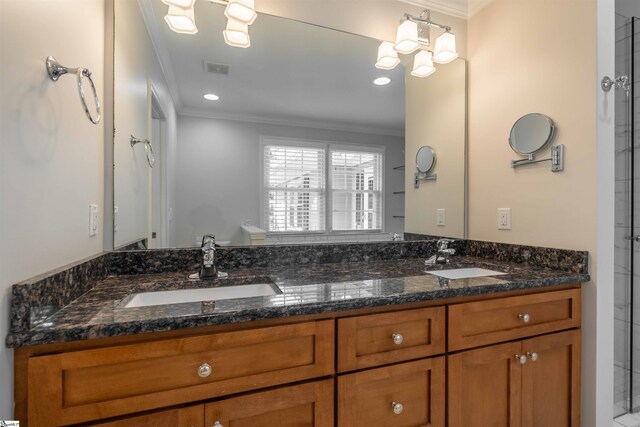 236 S Park Dr, Spartanburg, SC 29302 - bathroom featuring ornamental molding and double vanity