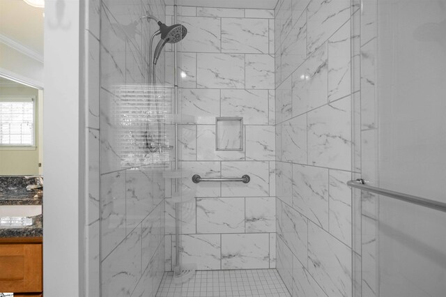 236 S Park Dr, Spartanburg, SC 29302 - full bathroom featuring crown molding, a shower stall, and vanity