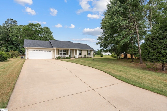 410 Garden Gate Ct, Duncan, SC 29334 - ranch-style house with an attached garage, driveway, a front yard, and a porch