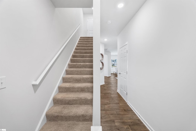 116 Southridge Ct, Easley, SC 29642 - stairs featuring wood finished floors, recessed lighting, and baseboards