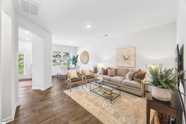 116 Southridge Ct, Easley, SC 29642 - living room with dark wood-style flooring, recessed lighting, and baseboards