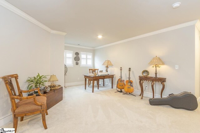 101 Greensdale Ln, Easley, SC 29642 - living area with crown molding, an office area, light carpet, and baseboards