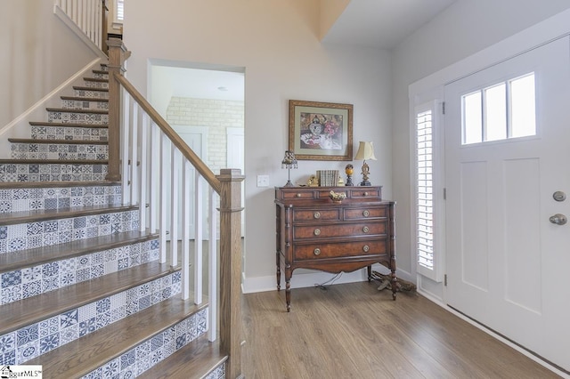 101 Greensdale Ln, Easley, SC 29642 - entrance foyer featuring wood finished floors, stairs, and baseboards
