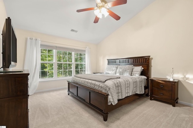 105 Franklin Meadow Way, Greer, SC 29651 - bedroom with light colored carpet, baseboards, high vaulted ceiling, and a ceiling fan