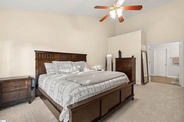 105 Franklin Meadow Way, Greer, SC 29651 - bedroom with light colored carpet, high vaulted ceiling, baseboards, and a ceiling fan