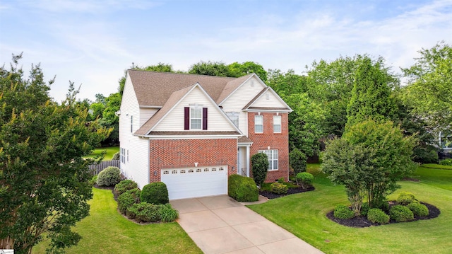 105 Franklin Meadow Way, Greer, SC 29651 - traditional home with brick siding, driveway, a front yard, a garage, and roof with shingles