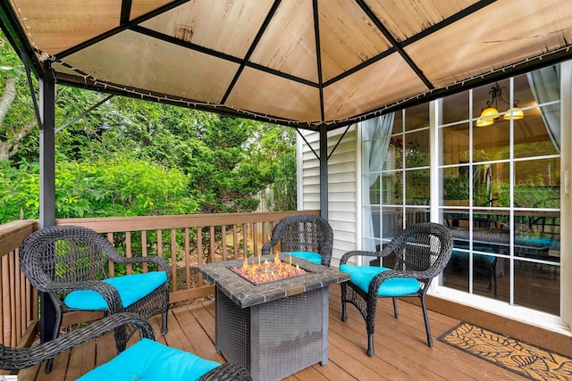 105 Franklin Meadow Way, Greer, SC 29651 - wooden terrace with a fire pit and a gazebo