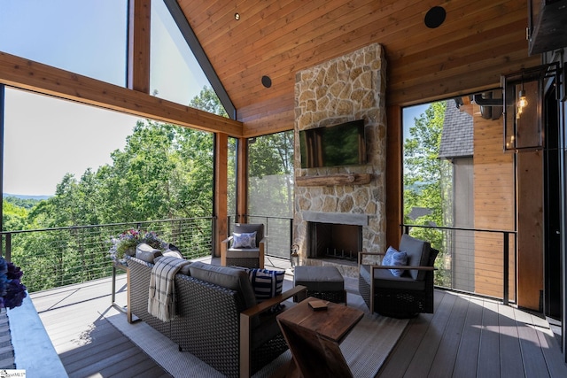 189 Crowne Hill Way, Marietta, SC 29661 - deck featuring an outdoor living space with a fireplace