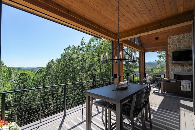 189 Crowne Hill Way, Marietta, SC 29661 - wooden deck featuring a mountain view and outdoor dining space