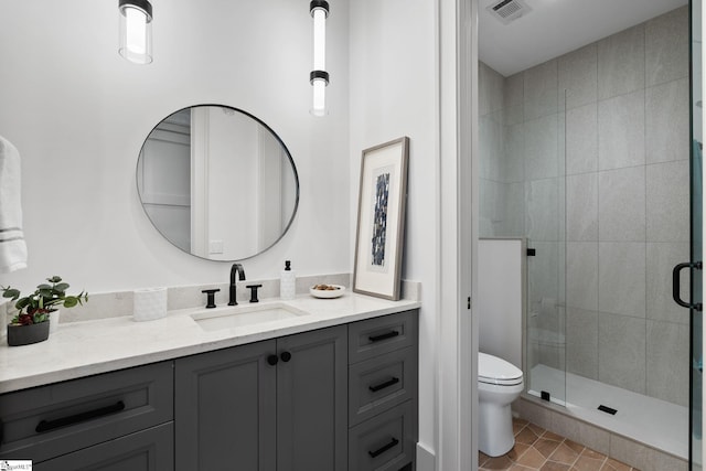 189 Crowne Hill Way, Marietta, SC 29661 - full bath featuring vanity, a shower stall, toilet, and tile patterned floors