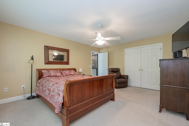 14 Saint Thomas Ct, Greer, SC 29651 - bedroom with light colored carpet, a closet, baseboards, and a ceiling fan