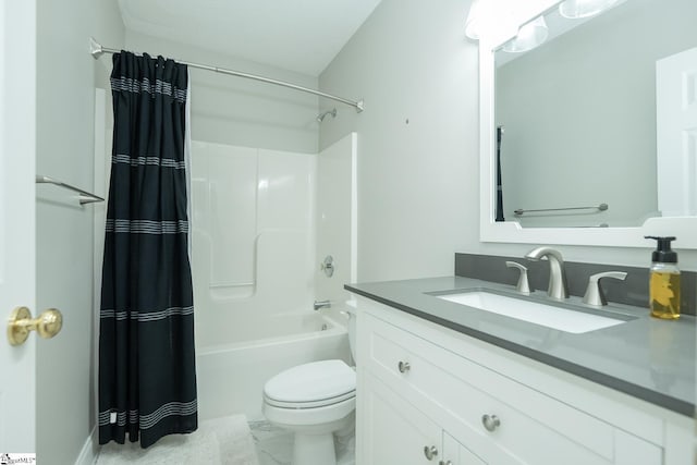 14 Saint Thomas Ct, Greer, SC 29651 - full bath with toilet, vanity, shower / bath combo with shower curtain, and marble look tile flooring
