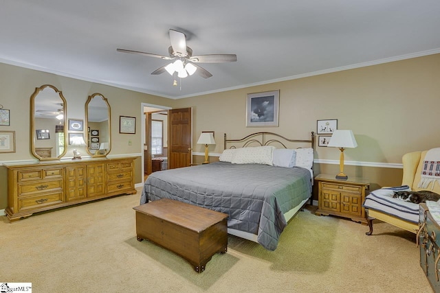 101 N Lady Slipper Ln, Greer, SC 29650 - bedroom with light colored carpet, crown molding, and ceiling fan