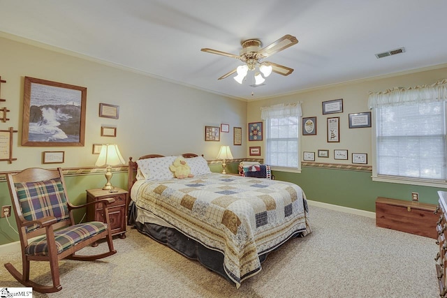 101 N Lady Slipper Ln, Greer, SC 29650 - bedroom with carpet flooring, crown molding, ceiling fan, and baseboards