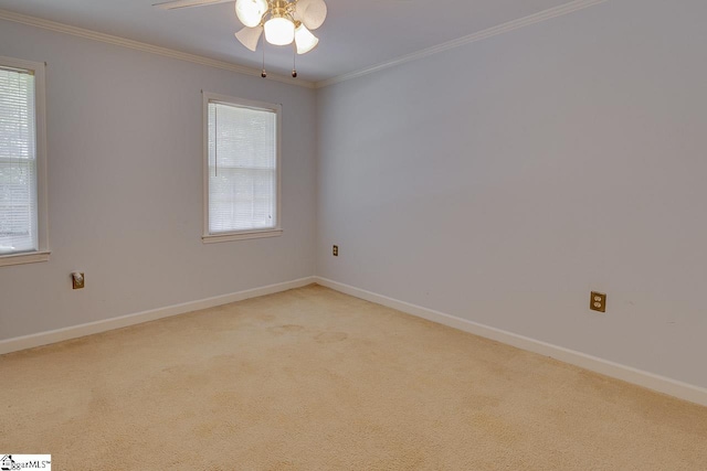 101 N Lady Slipper Ln, Greer, SC 29650 - spare room with light carpet, healthy amount of natural light, ornamental molding, and a ceiling fan