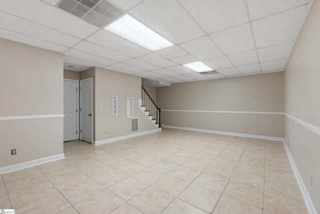 28 Bernwood Dr, Taylors, SC 29687 - unfurnished room with stairs, a paneled ceiling, and light tile patterned flooring