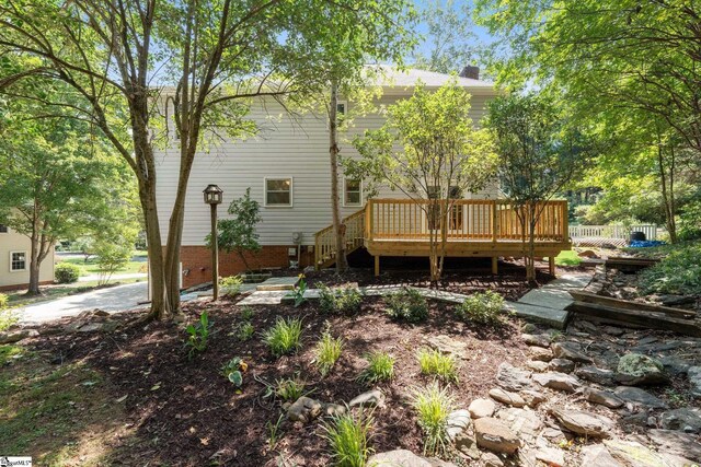 28 Bernwood Dr, Taylors, SC 29687 - rear view of property featuring a wooden deck and stairs