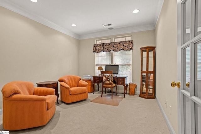 27 Grossmont Dr, Fountain Inn, SC 28644 - carpeted home office featuring recessed lighting, crown molding, and baseboards