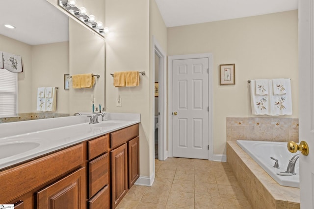 27 Grossmont Dr, Fountain Inn, SC 28644 - full bath featuring double vanity, a garden tub, tile patterned floors, and toilet