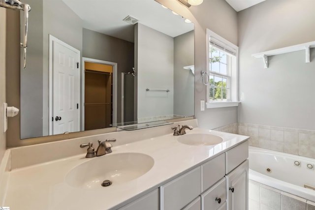 1073 Corie Crest Dr, Boiling Springs, SC 29316 - full bath with double vanity, a whirlpool tub, and a closet