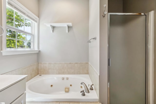 1073 Corie Crest Dr, Boiling Springs, SC 29316 - bathroom featuring a shower stall, a whirlpool tub, and vanity