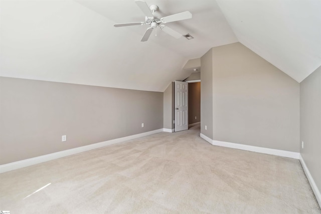 1073 Corie Crest Dr, Boiling Springs, SC 29316 - additional living space with light colored carpet, lofted ceiling, baseboards, and a ceiling fan