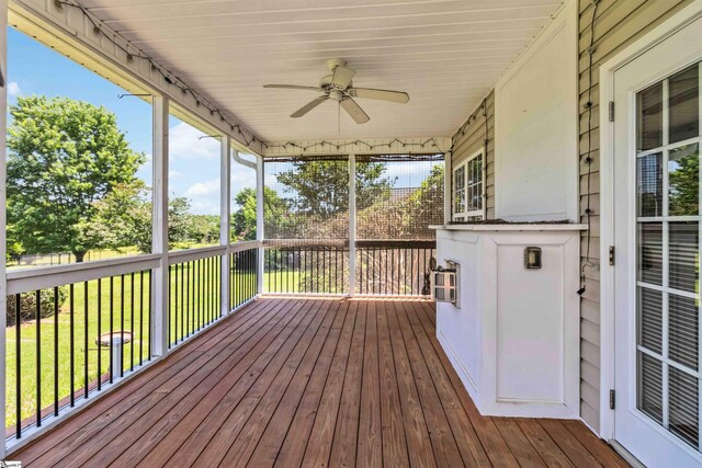 1073 Corie Crest Dr, Boiling Springs, SC 29316 - wooden terrace featuring a ceiling fan and a yard