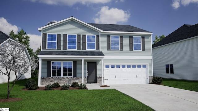 1443 Macedonia Rd Lot 5, Gaffney, SC 29341 - traditional home featuring stone siding, a garage, driveway, and a front lawn