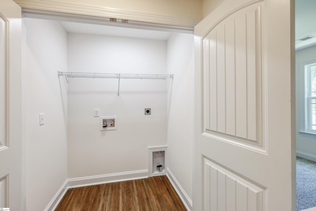 101 Poplar Ave, Belton, SC 29627 - laundry room featuring hookup for an electric dryer, washer hookup, dark wood finished floors, and baseboards