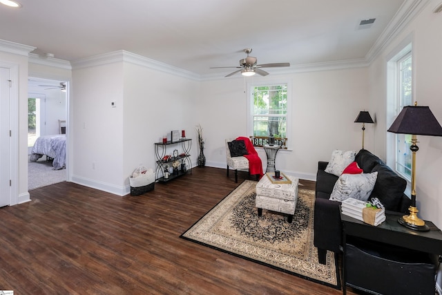 101 Poplar Ave, Belton, SC 29627 - living area with ceiling fan, wood finished floors, baseboards, ornamental molding, and recessed lighting