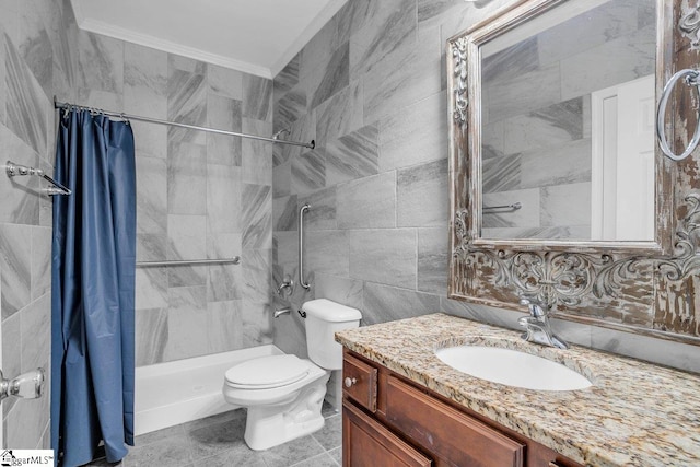 67 Devonhall Way, Taylors, SC 29687 - bathroom featuring crown molding, vanity, tiled shower, and toilet
