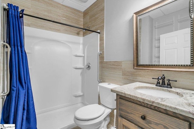 67 Devonhall Way, Taylors, SC 29687 - full bath with toilet, vanity, a shower with shower curtain, and tile walls