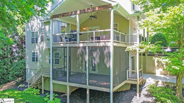 67 Devonhall Way, Taylors, SC 29687 - rear view of house with a ceiling fan, a sunroom, and a balcony