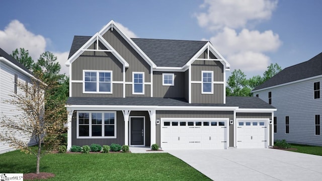3140 Midway Rd Lot 97, Anderson, SC 29621 - view of front of home featuring driveway, a front yard, board and batten siding, a garage, and a shingled roof