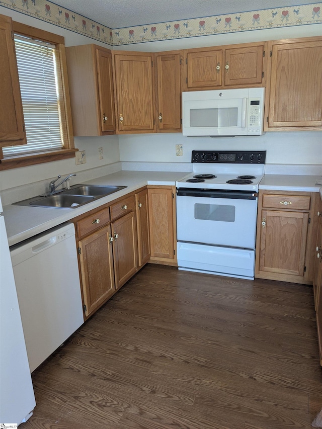 7 Willow Wood Ct, Taylors, SC 29687 - kitchen featuring white appliances, a sink, dark wood finished floors, and light countertops